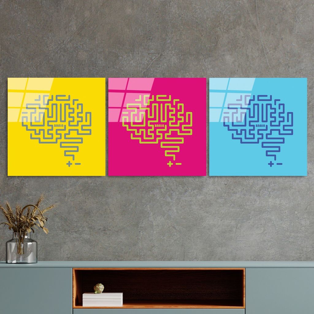 Wallity, UV-851 - 50 x 50, Dekoratives Gemälde aus gehärtetem Glas (3 Stück), Mehrfarbig, 100 % gehärtetes Glas, 50 x 50 cm