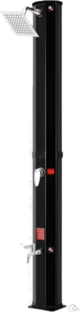 Douche solaire de jardin noire 60L avec rince-pieds et mitigeur réglable