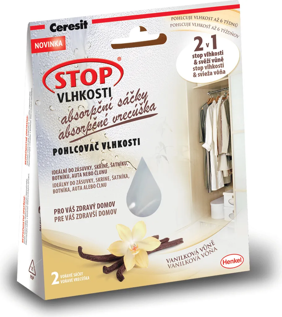 Absorbeur d'humidité parfumé vanille Ceresit Stop poches 2 recharges