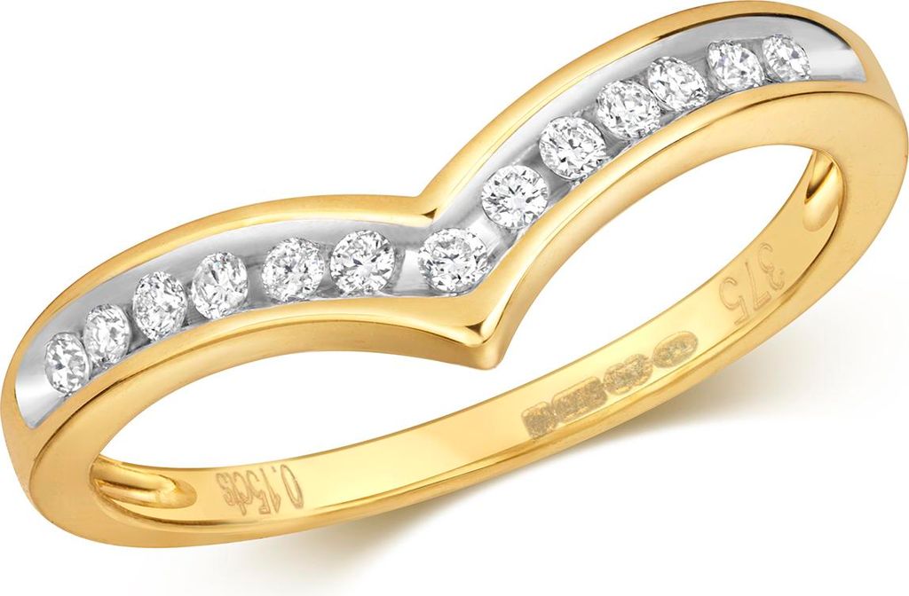Funkelndes Feuer 9 Karat (375) Gold Damen - Diamant Wünschelrute Ring Brillant-Schliff 0.15 Karat H - PK1, 57 (18.1); TRS317869KYRSP