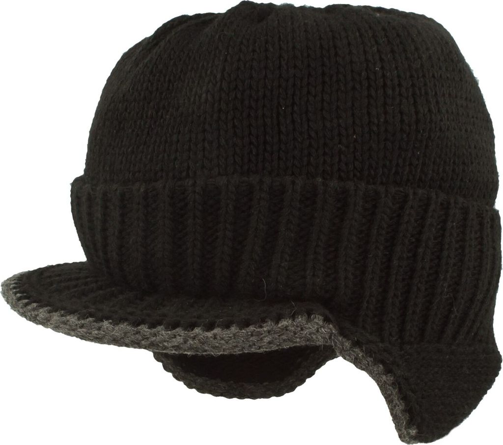 McBurn warme Flieger-Optik Strickmütze mit Schild & Umschlag, schwarz, Gr. XL