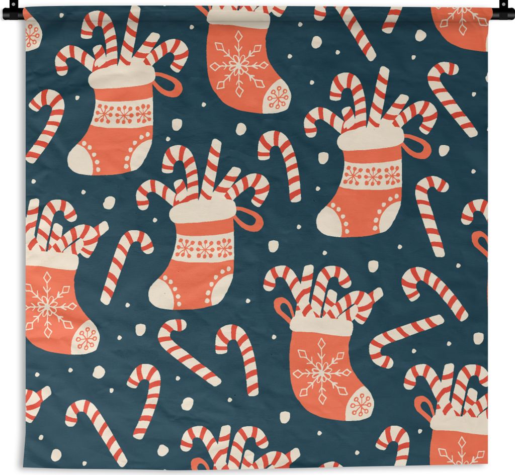 MuchoWow Wandteppich Wandbehang Socken - Süßigkeiten - Weihnachten - Schnittmuster 60x60 cm Tapisserie Dekoration Wandtuch - Dekorationen - Wan...