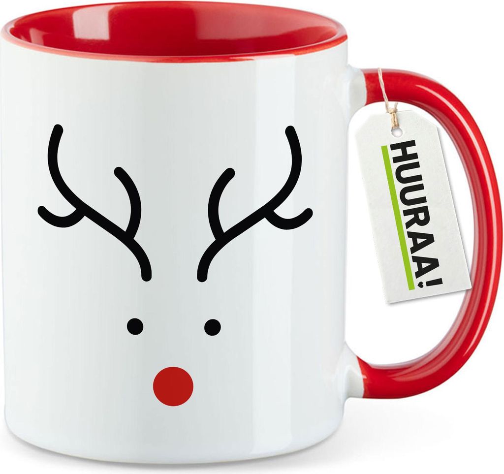 Huuraa Kaffeetasse Rentier Rudolph 330ml Rot Keramik Kaffeebecher Geschenkidee