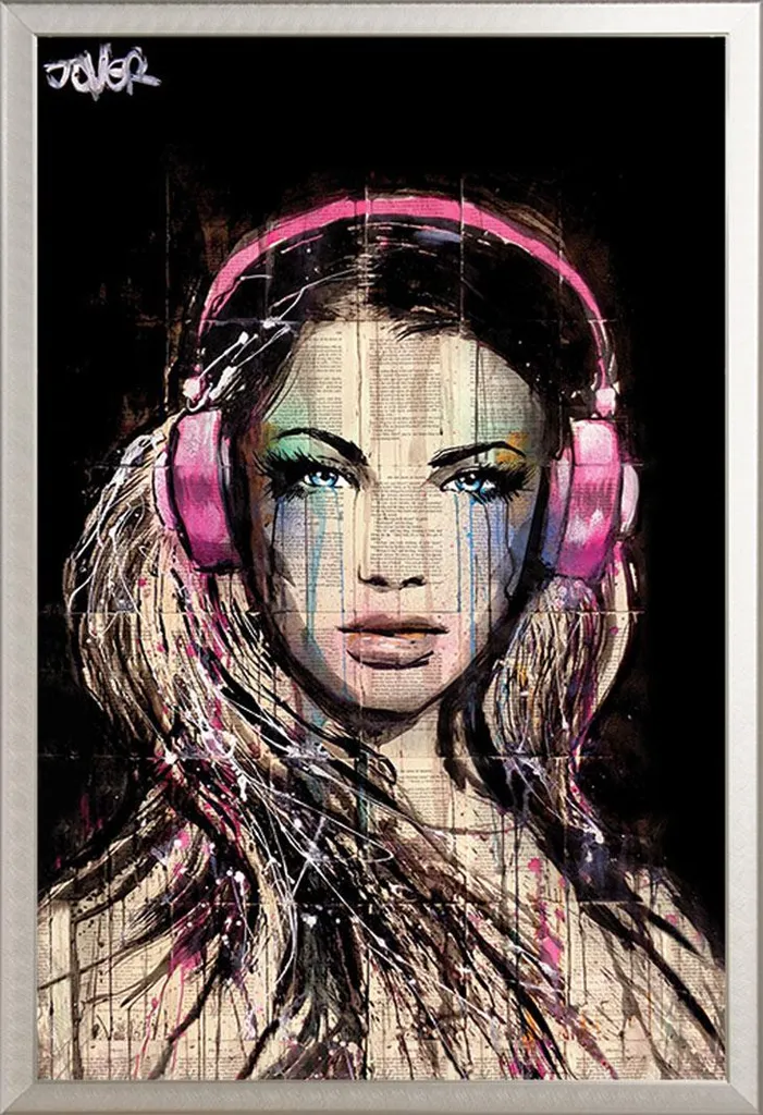 Quadro DJ Girl di Loui Jover | Cornice Shinsuke Alluminio Argento