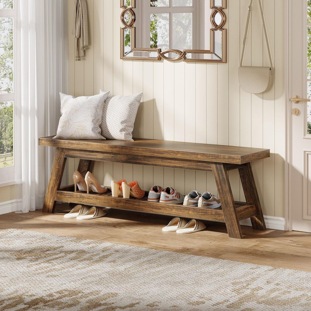 Banc de 140 cm avec espace de rangement pour chaussures, Image du produit 