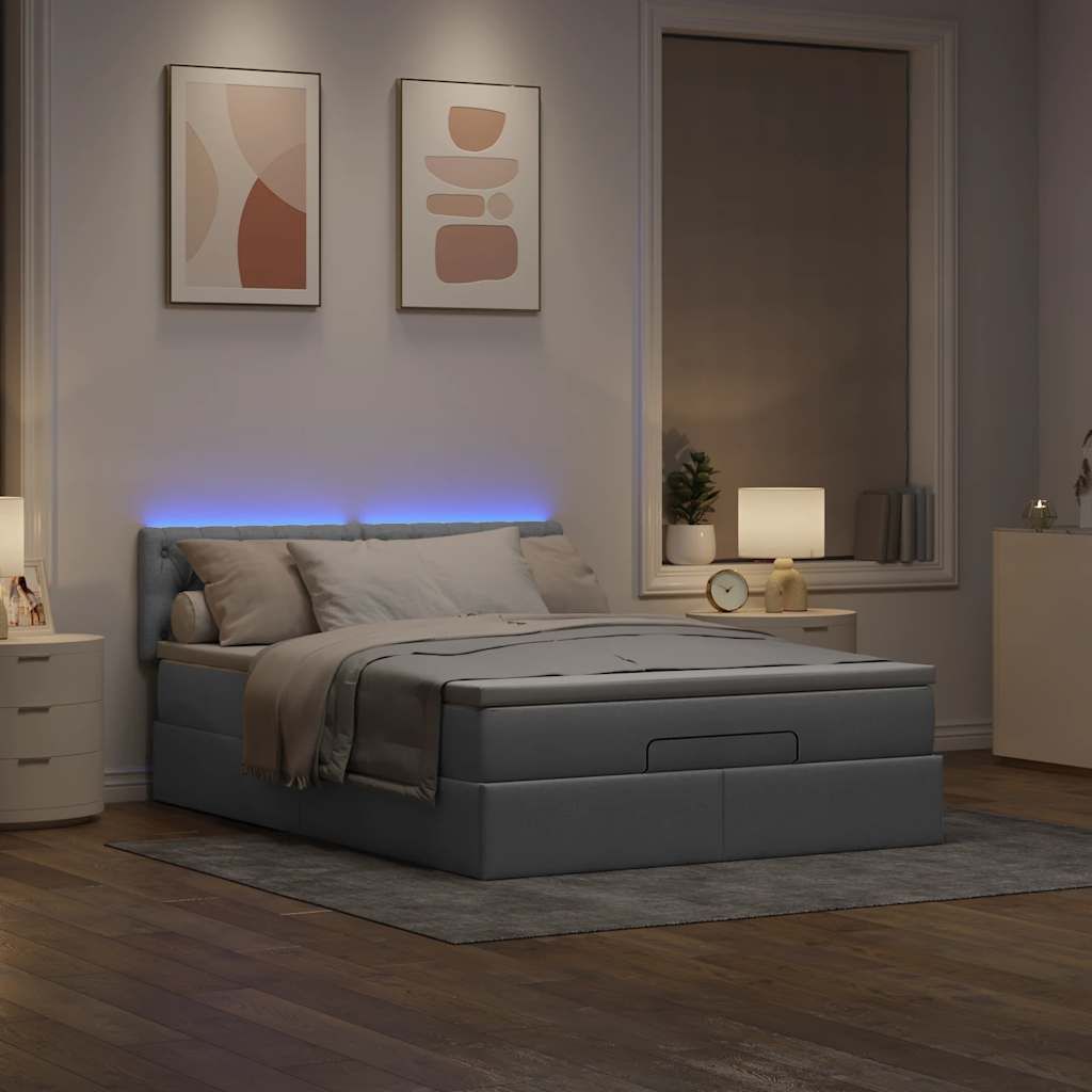 Maison Exclusive - Ottomane Bett mit Matratze & LEDs Hellgrau 140x190 cm Stoff