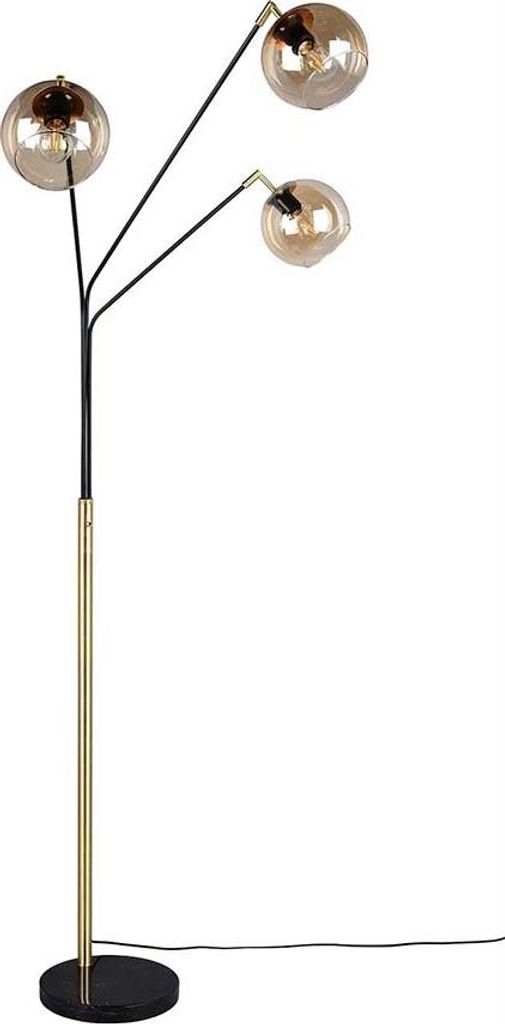 Stehlampe, Schwarz-Gold, Glaskugel, E27, H 200 cm