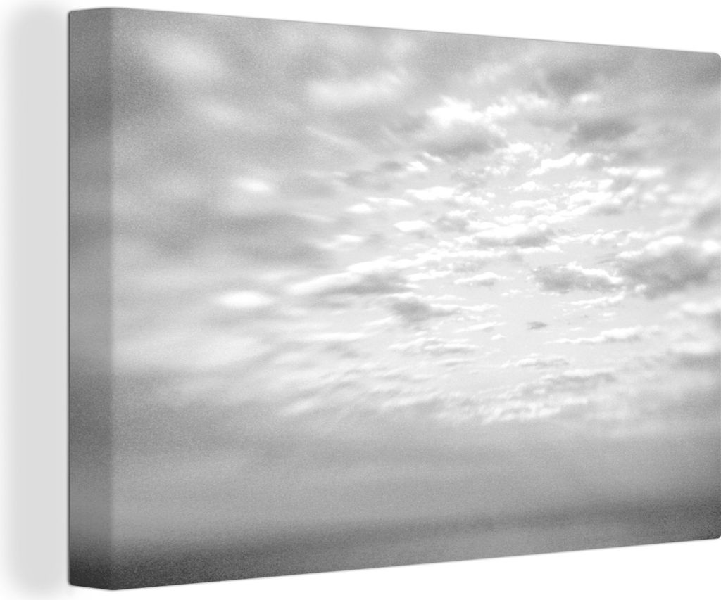 OneMillionCanvasses - Leinwandbilder - 140x90 cm, Wölkchen am Himmel - schwarz und weiß, Wandbilder Kunstdruck Wanddekoration
