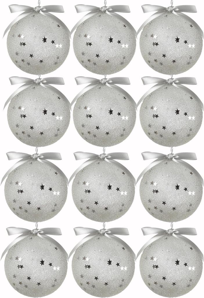 Christbaumkugeln mit Sternchen - Weihnachtsbaumkugeln - bruchfest - D: 8cm - 12er Set