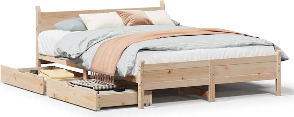 vidaXL Massivholzbett ohne Matratze 135x190 cm Kiefernholz