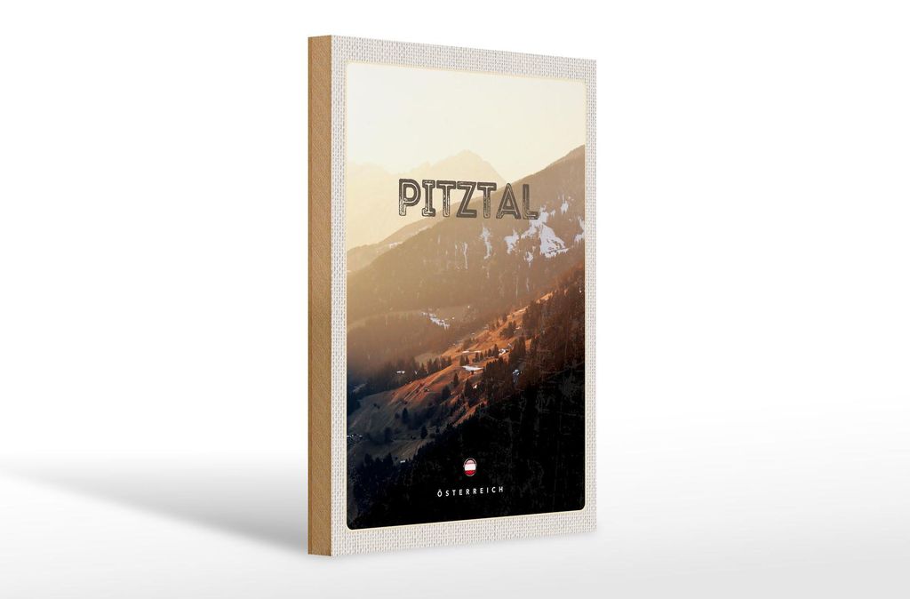 Holzschild Reise 20x30cm Pitztal Gebirge Schnee Natur Produktbild 