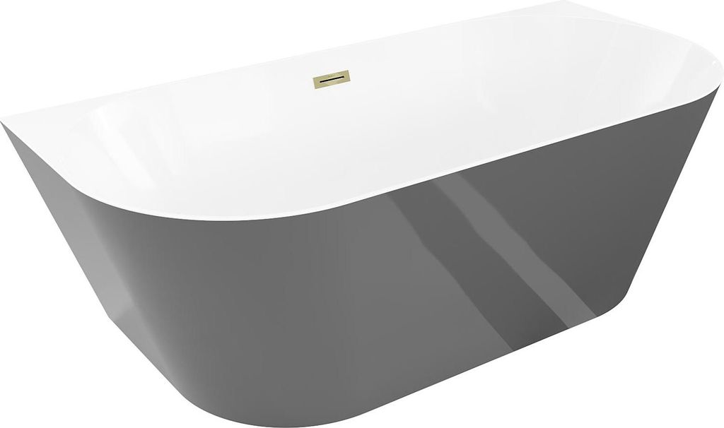 Mexen Oval Slim freistehende Wanne an der Wand 170 x 80 cm, weiß/grau, goldener Überlauf - 52661708062-50
