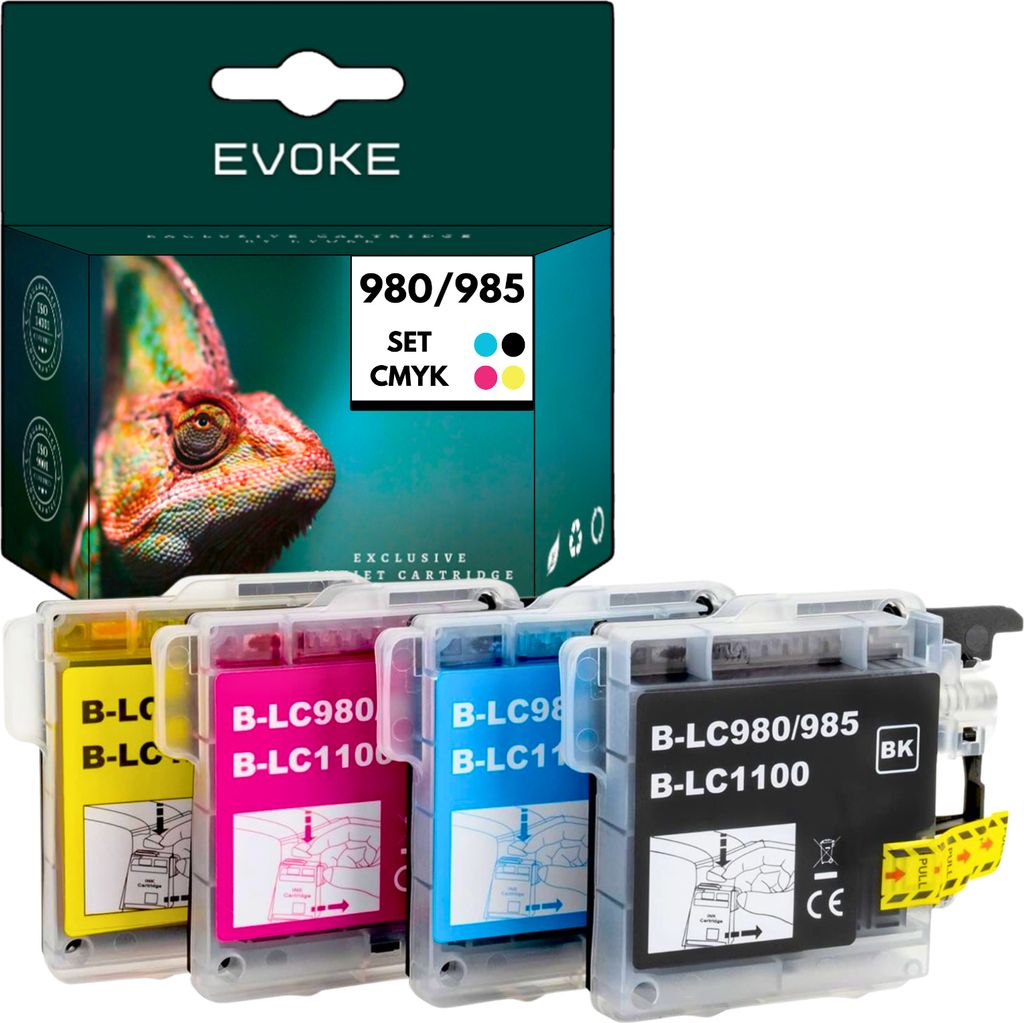 4x Druckerpatronen Tintenpatrone für Brother LC980 LC985 LC1100 | Schwarz + Farbe Satz | Ersatz für DCP-195C DCP-165C DCP-145C