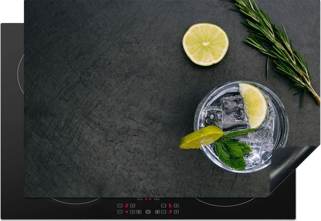 KitchenYeah Herdabdeckplatte Cocktail - Glas - Zitrone , 78x52cm, Küche Deko, Glaskeramikkochfeld Herdabdeckung, Abdeckplatte fùr Kochfeld