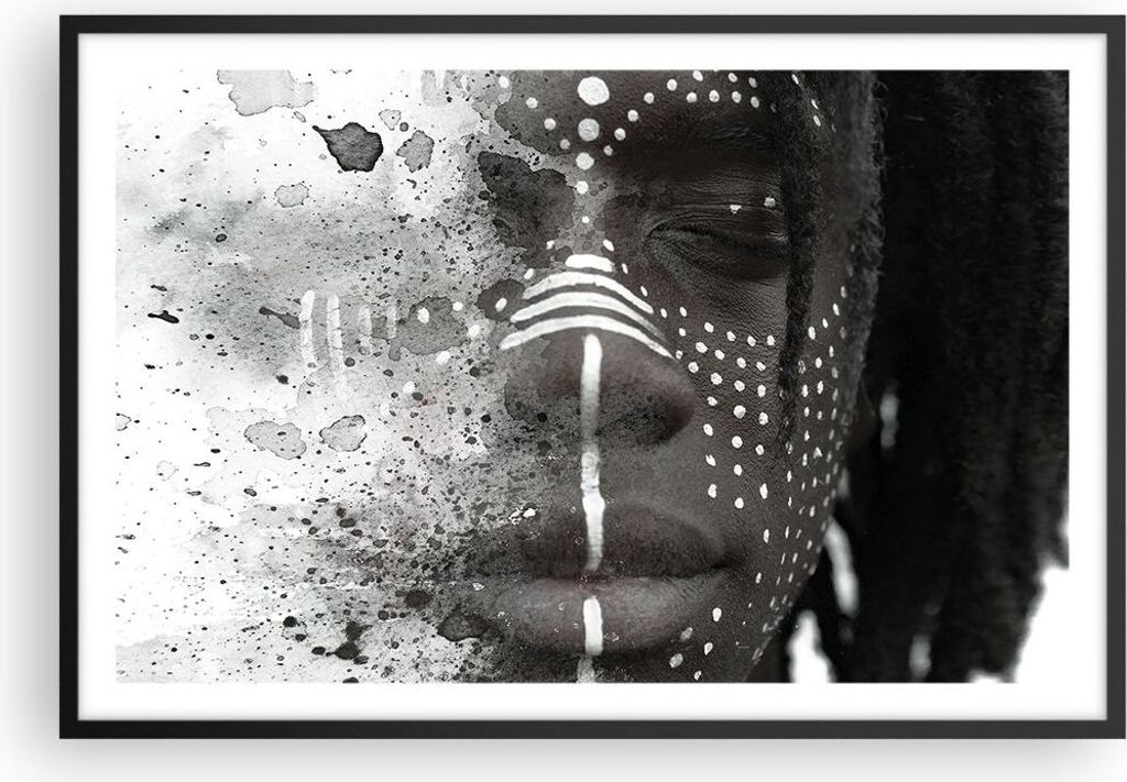 Gerahmtes Poster - Schwarzer Rahmen - Afrikanisch Autochthon Gesicht - 91,5x61 cm - Wand Bild - Wanddeko - Wandbilder - Kunstposter - Wandposter - ...