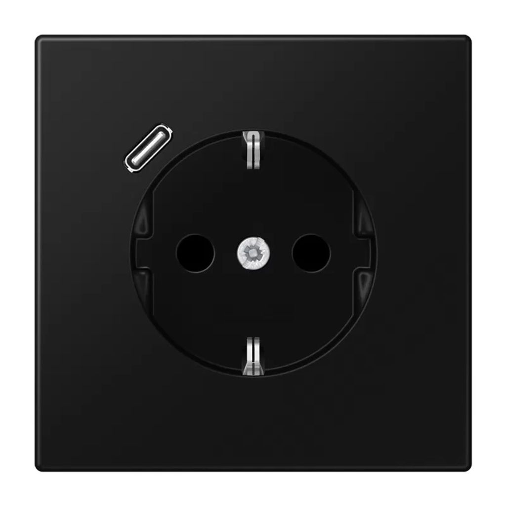 Jung SCHUKO Steckdose 16 A 250 V , mit USB-Ladegerät 1 x Typ C, integrierter erhöhter Berührungsschutz, Serie LS, graphitschwarz matt LS1520-18CSWM