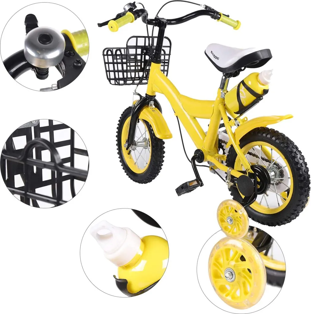 Vélo Enfant 12 Pouces Avec Stabilisateurs – 2-5 Ans, Siège Et Guidon Réglables, Panier Et Sonnette Inclus – Rouge/bleu