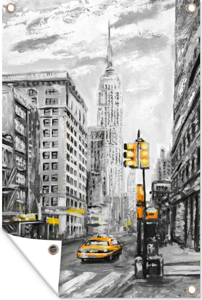 MuchoWow 80x120 cm Outdoor-Poster Gartendeko Sichtschutz Garten Poster für den Garten Malerei - Stadt - Auto - Gelb