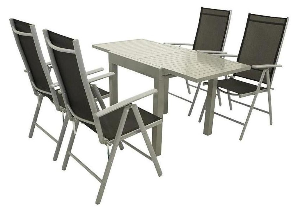 5-teilige Garnitur 70/140 x 75 x 70 cm Aluminium Textilgewebe Silbergrau