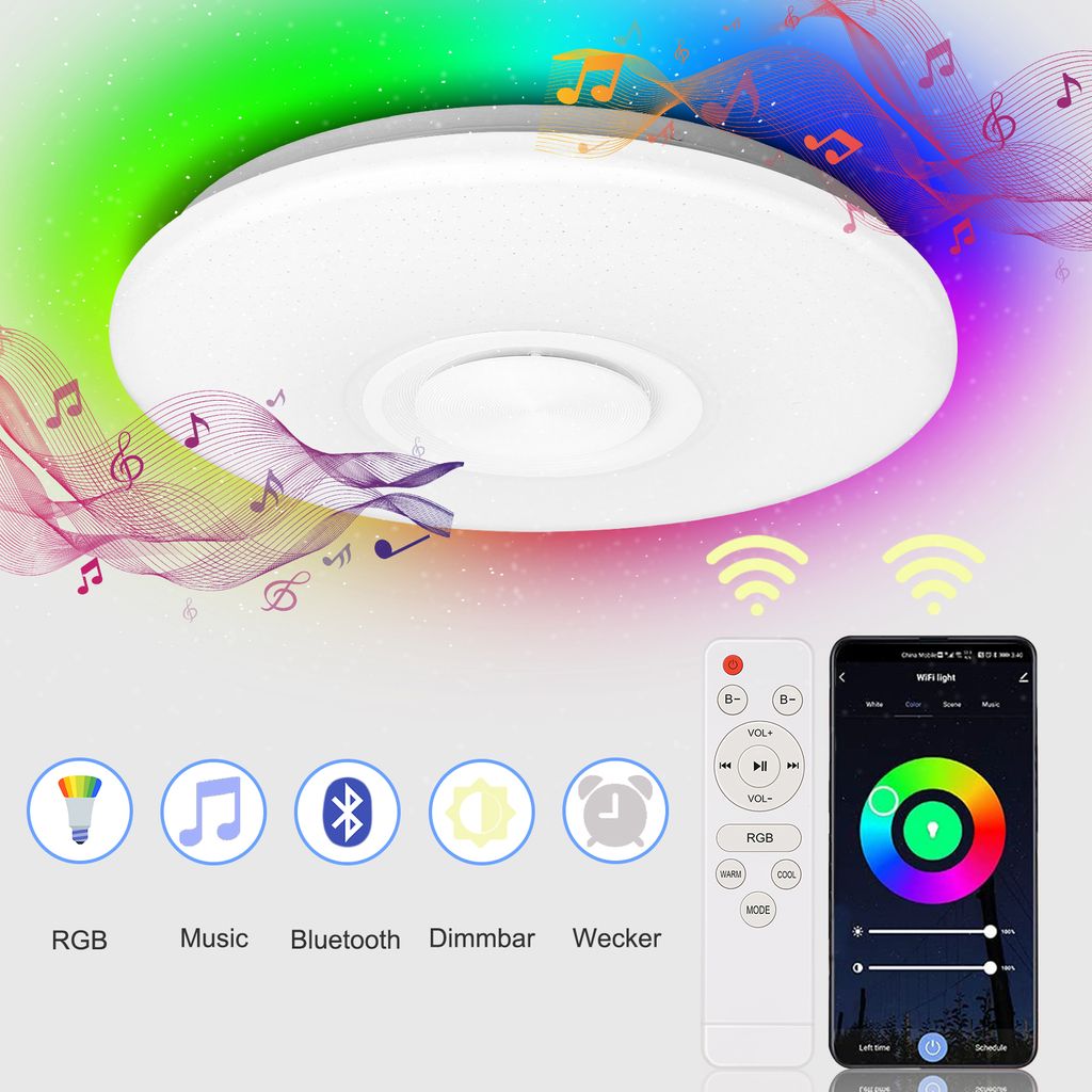36W LED RGB Deckenlampe mit Bluetooth Musik Lautsprecher Fernbedienung DIMMBAR