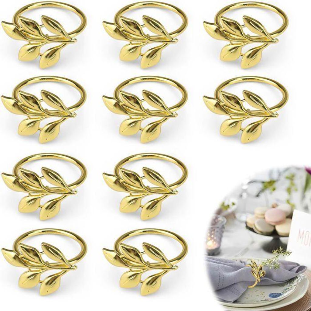 Goldene Serviettenringe, 10 Stück, Blattmotiv, Tischserviettenringe