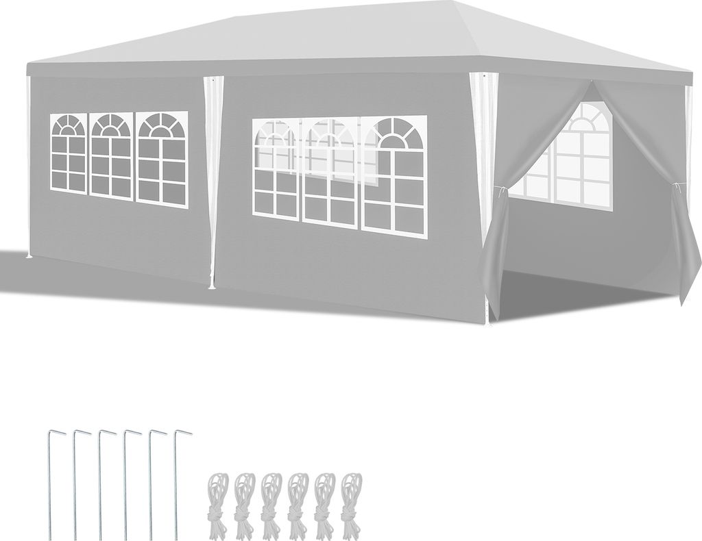 Hebitod 3 x 6 m Garten Pavillon mit 6 Seitenteilen tragbares wasserdichtes Zelt Partyzelt, für Garten Terrasse Feier Party,weiß