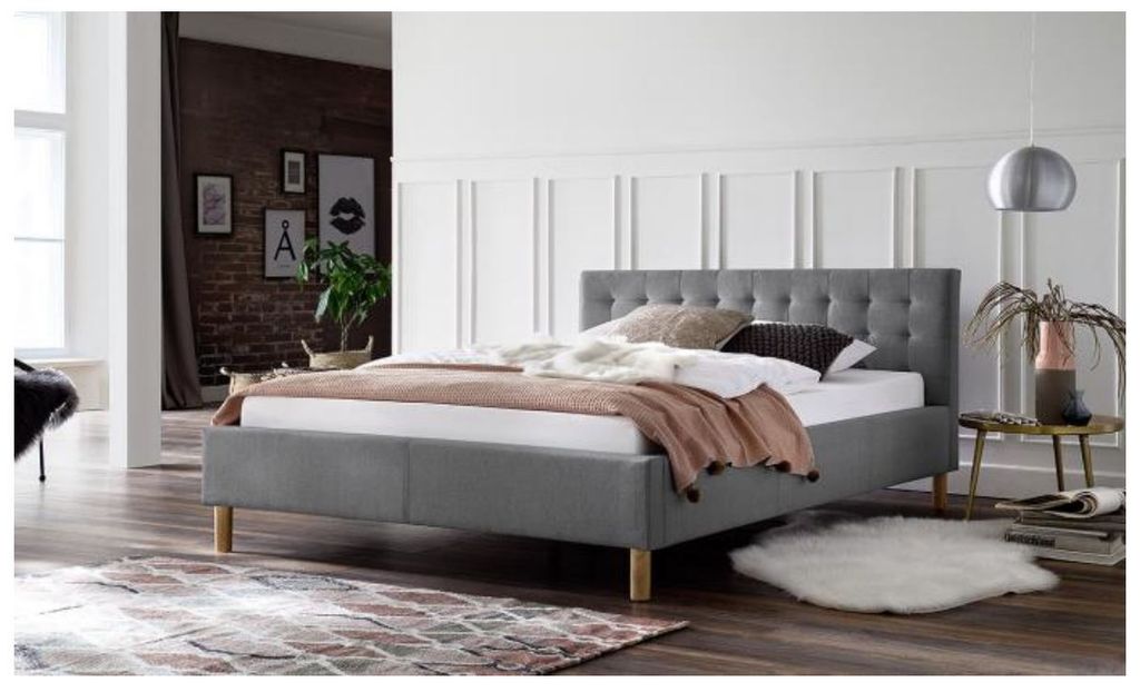 Meise Möbel Polsterbett Malin - Größen und Farbe wählbar, Größe:120x200 cm, Stoffe:Stoff hellgrau