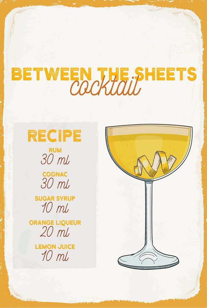 vianmo Holzschild 18x12 cm Between the Sheets Cocktail Recipe