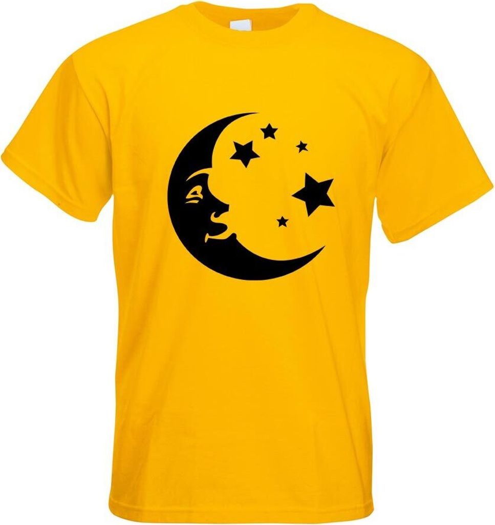 Kiwistar - T-Shirt - gelb - Mond und Sterne Motiv Bedruckt Funshirt Design Print - mit Motiv Bedruckt - Funshirt Design - Sport - Freizeit - Herren...