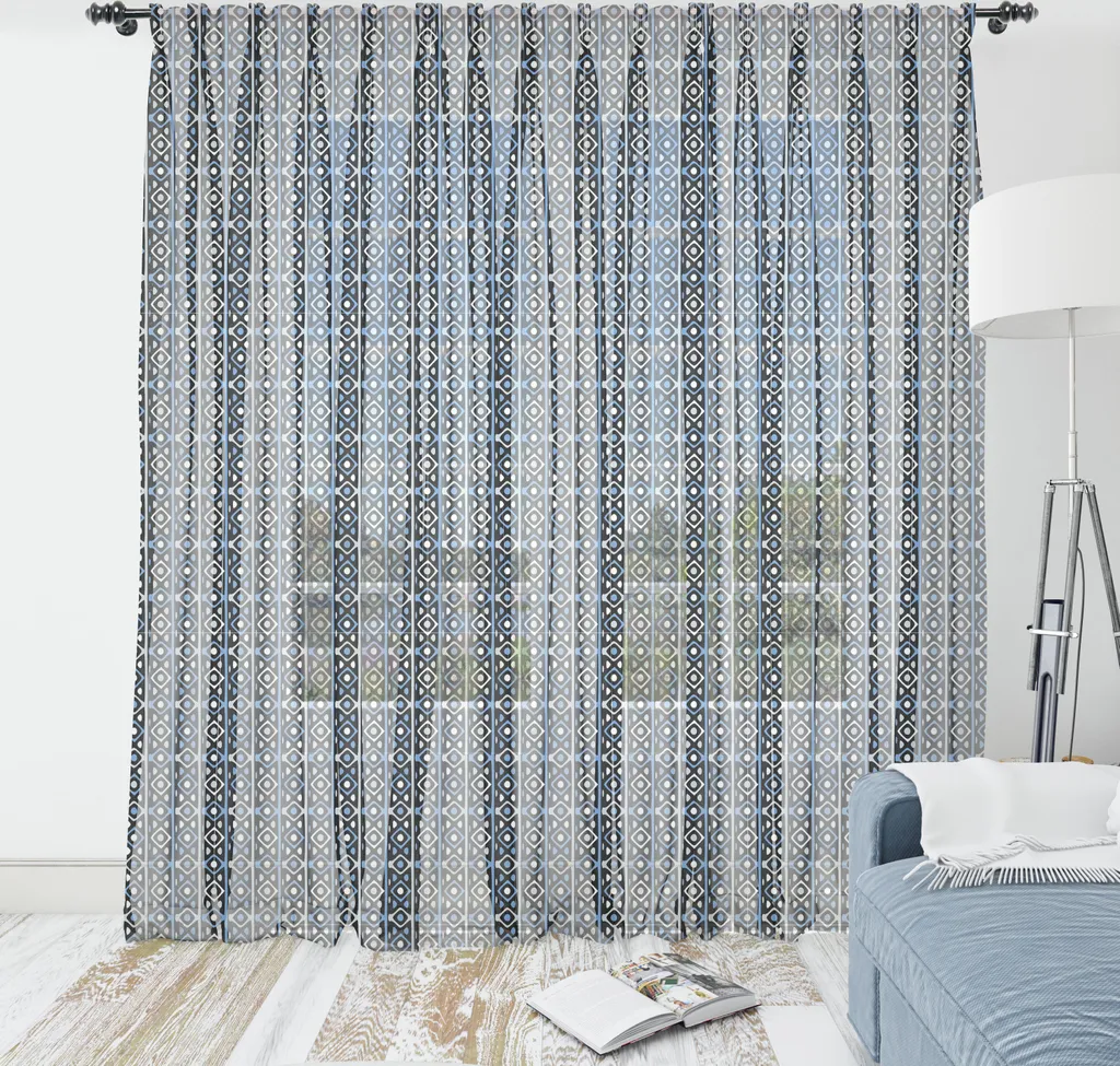 ABAKUHAUS Arazzo Astratto Geometrico 274x274 cm Satin Blu e Nero