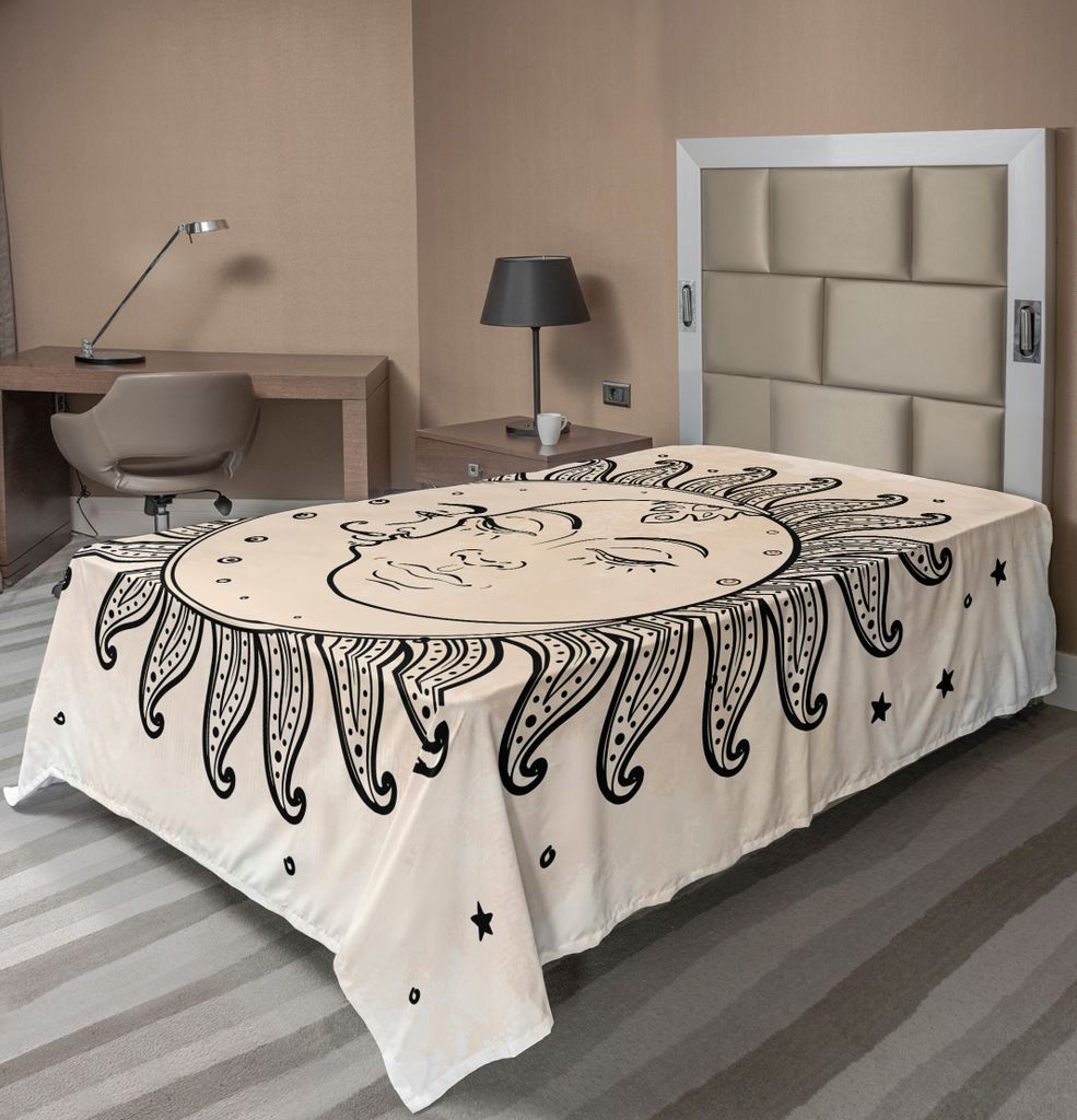 ABAKUHAUS Skizzenhaft Bettlaken, Sonne und Mond Himmlische Figuren Mystische Sterne und Motiven Muster, weiches bequemes oberes Bettlaken für ein ...