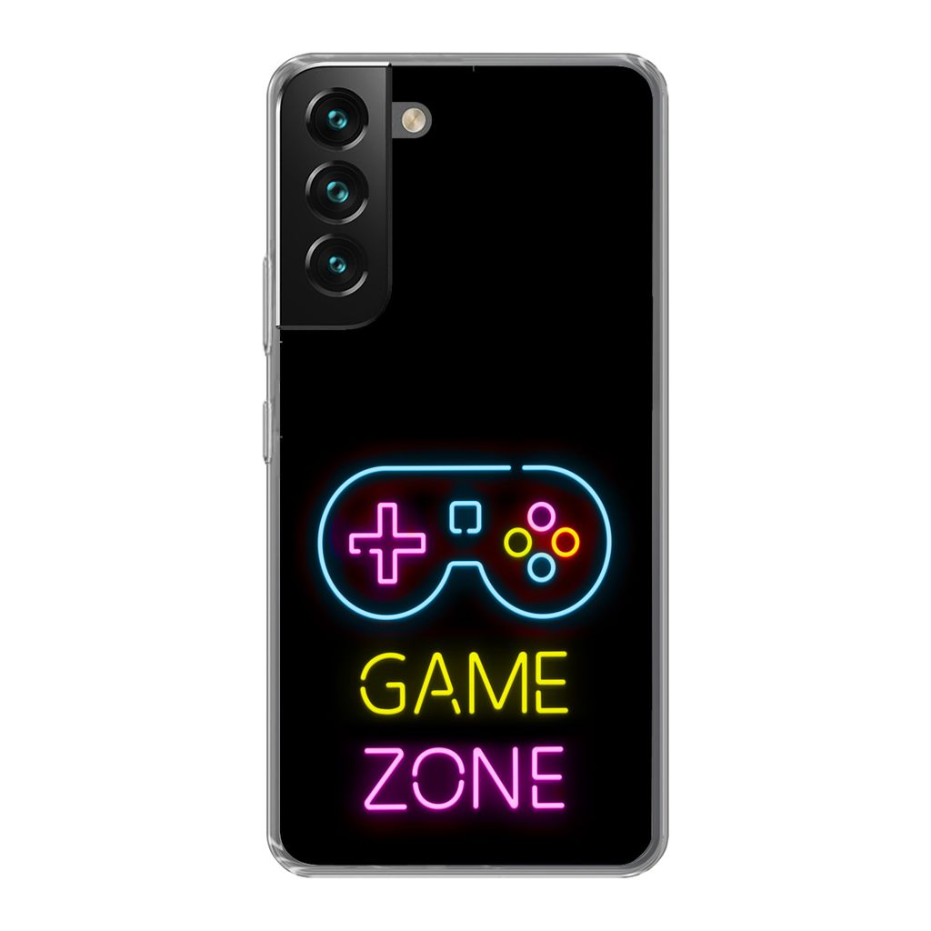 MuchoWow Handyhülle Schutzhülle Hülle für Samsung Galaxy S22 Controller - Spiel - Neon - Schwarz - Zitate - Spielzone Silikon Softcase Handy ...