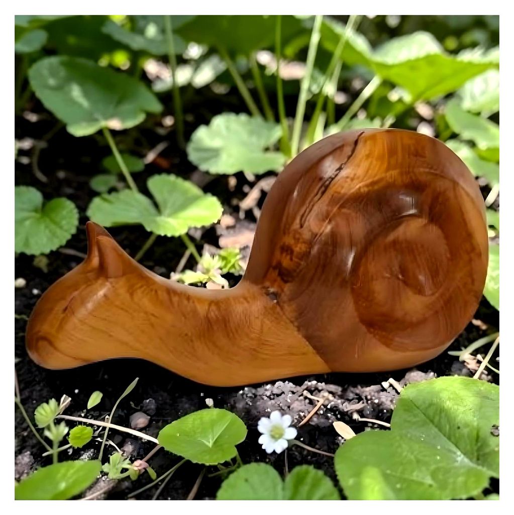 Deko Schnecke aus Teakholz – Handgefertigte Holzfigur – Asiatische Dekoration für Wohnzimmer, Garten und Terrasse – Massivholzfigur