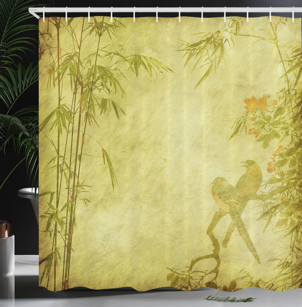 Rideau de douche textile vert grand format pour baignoire et douche - 4
