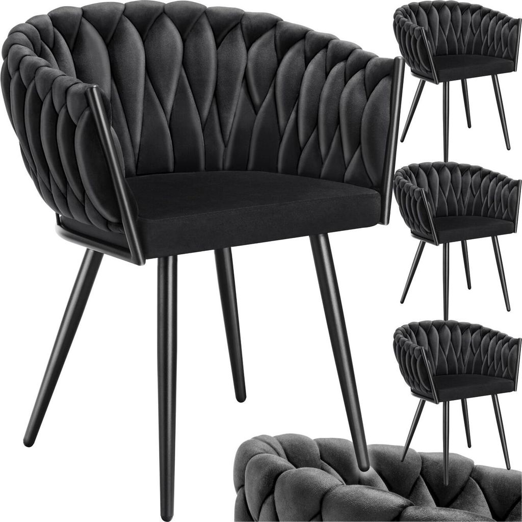 Set Esszimmerstuhl Astano Samt, Knotendesign - schwarz, 4er Produktbild 