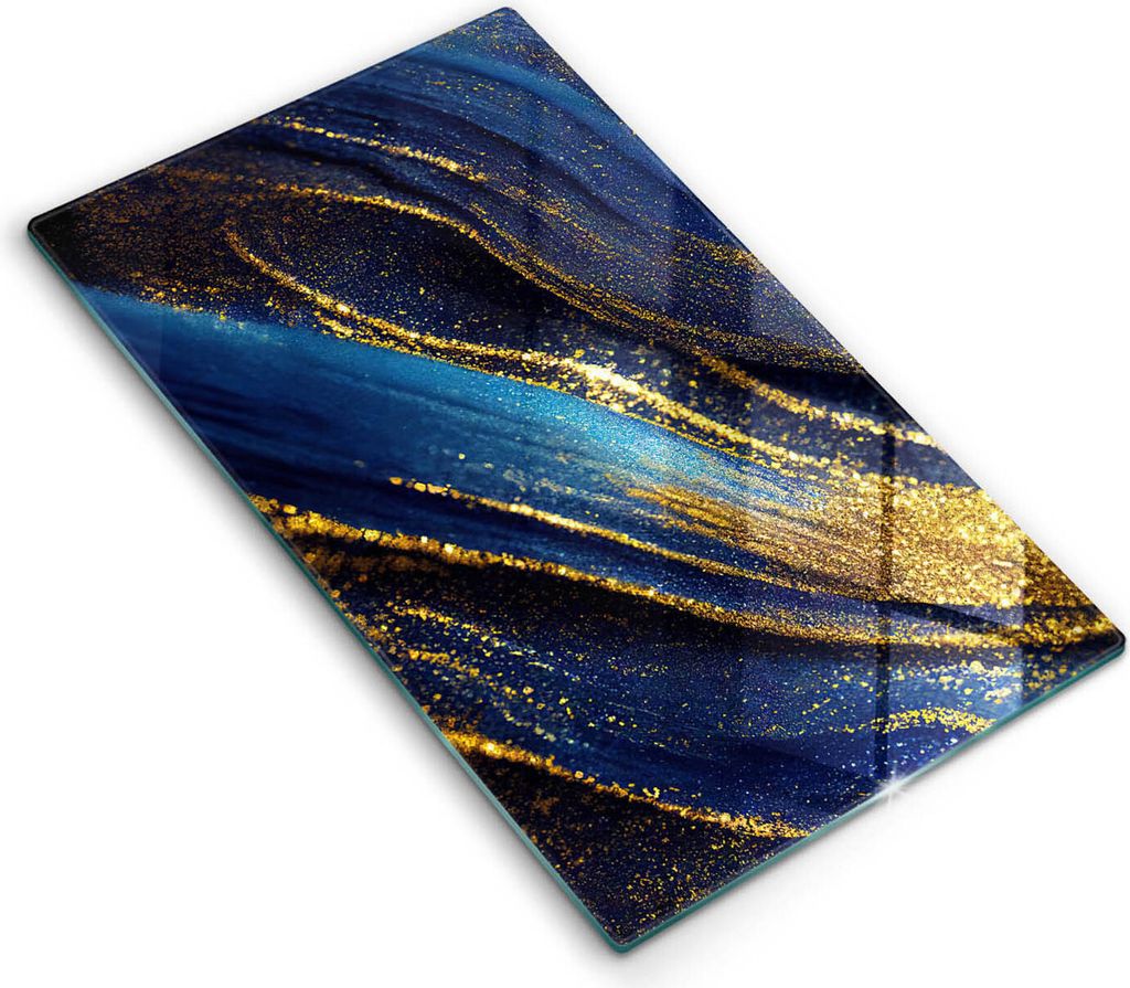 Glasschneideplatte - Herdabdeckplatte - 30x52 cm - Schneidebrett - Spritzschutz - Marineblaue Abstraktion
