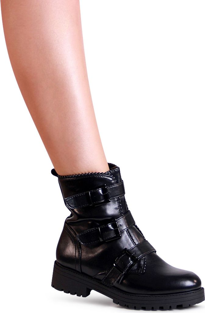 topschuhe24 2543 Damen Plateau Stiefeletten Worker Biker Boots , Farbe:Schwarz, Größe:41 EU