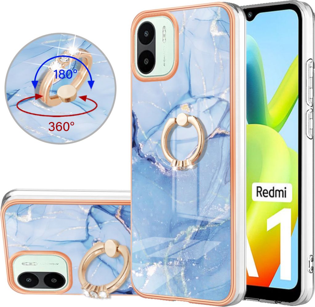 Redmi A1 Hülle, Muster TPU Silikon Stoßdämpfer Bumper Schutzhülle mit Ring Ständer für Xiaomi Redmi A1 Blau