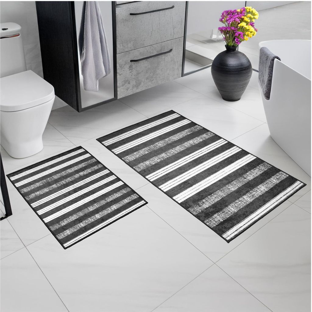 2-teiliges Badematten-Set – rutschfeste und saugfähige Badematten, waschbar, weich und komfortabel – WC-Matten, ideal für Bad und Toilette, B...