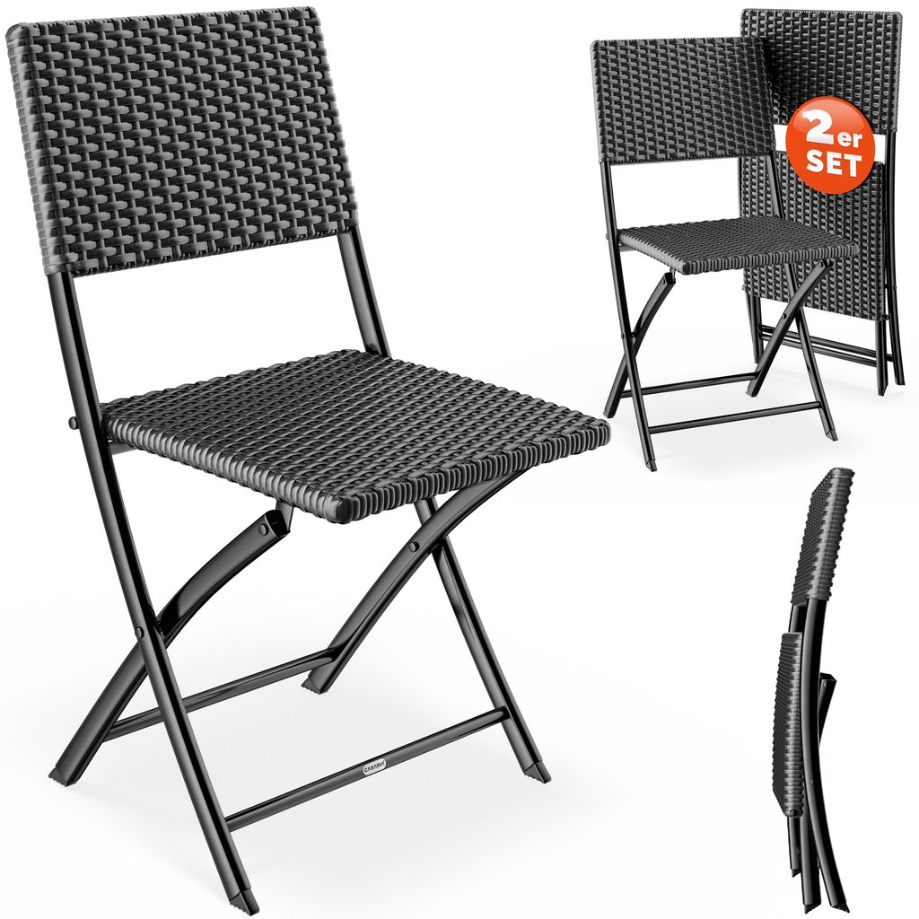 CASARIA Polyrattan Klappstuhl 2er Set Anthrazit leicht faltbar bis 120kg belastbar tragbar wetterfest Stuhl Sessel Balkon Terrasse Garten Camping...