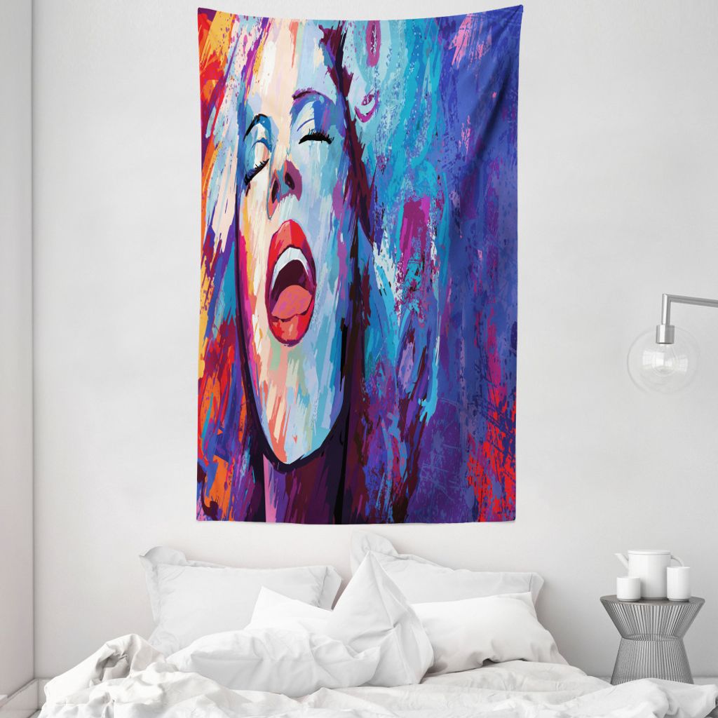 ABAKUHAUS Jazz Wandteppich und Tagesdecke, Singer Frau Leistung aus Weiches Mikrofaser Stoff Waschbar ohne Verblassen Digitaldruck, 140 x 230 cm, B...