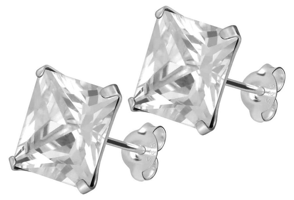 925er Silber Ohrstecker QUADRATISCHER KRISTALL Kristallklar 10mm