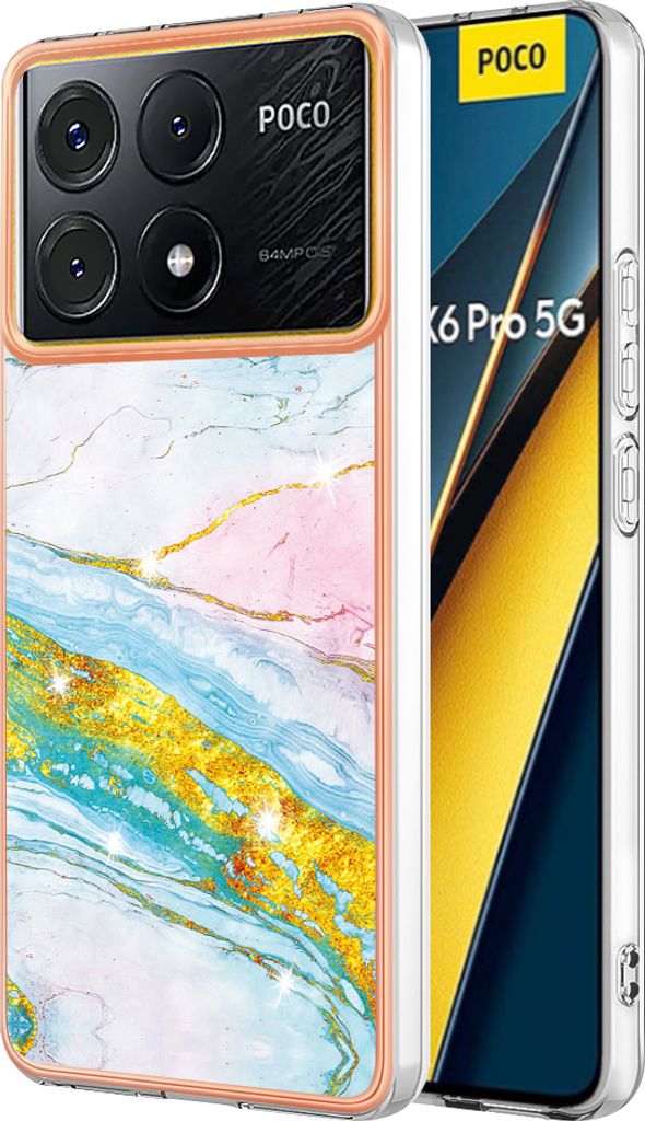 Hülle für Xiaomi Poco X6 Pro/Redmi K70E Muster TPU Silikon Stoßdämpfer Bumper Schutzhülle Türkis