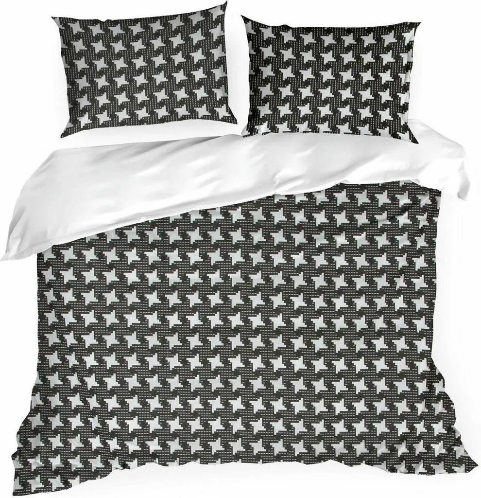 Linge de lit 220x200 100% coton Sonia 20, motif pépite noir blanc durable