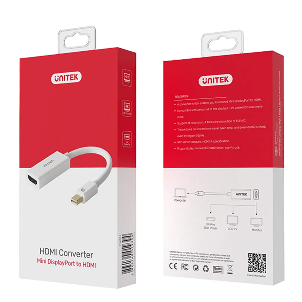Convertitore Premium Mini DisplayPort a HDMI 4K - Unitek Y-6331 Bianco - 9