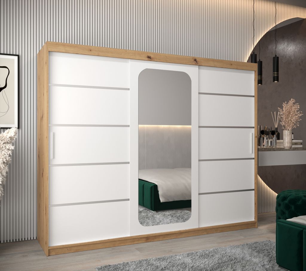Spiegelschrank DONICELA 3 - 250 cm, handgefertigt / weiß