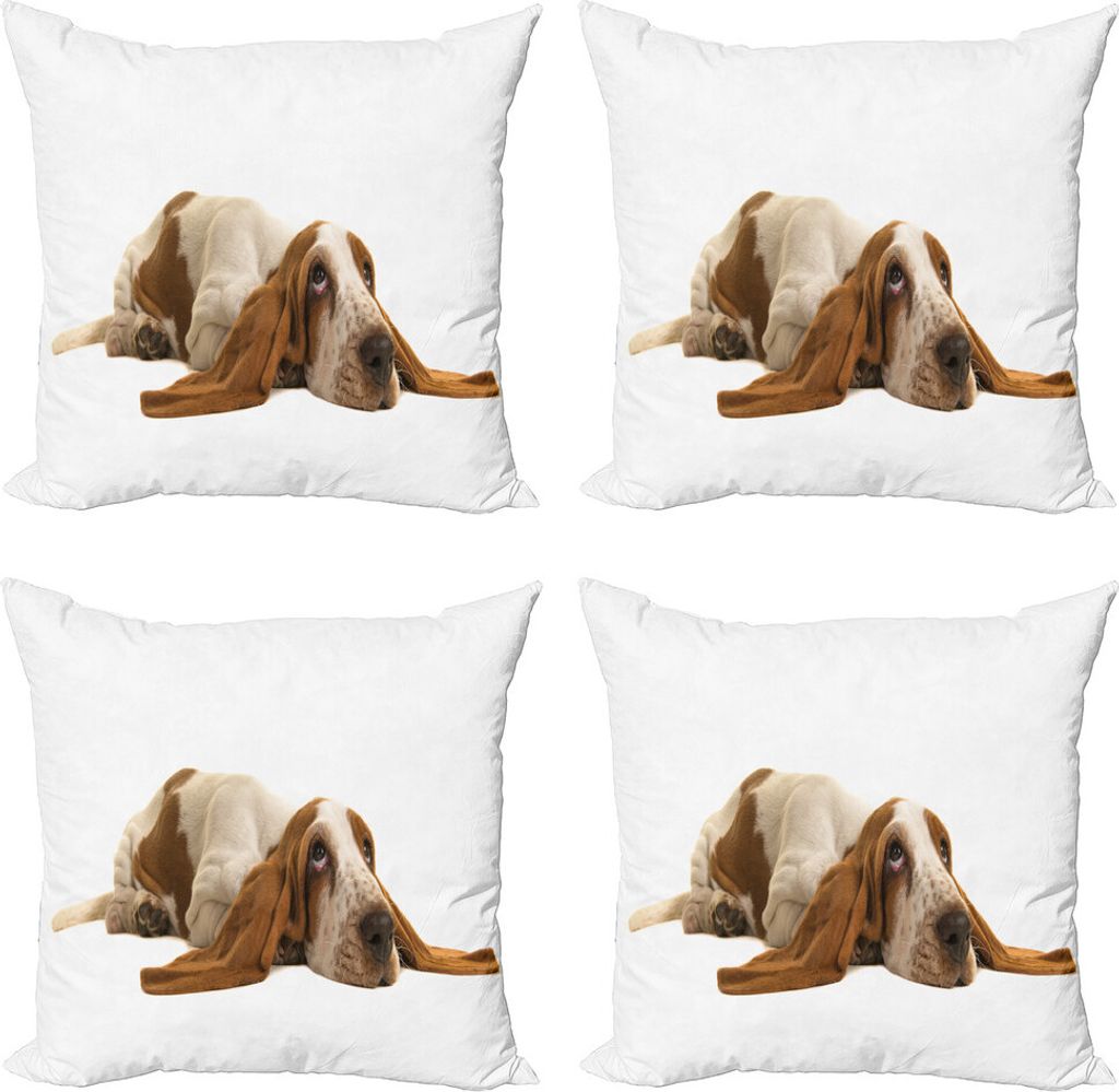 ABAKUHAUS Basset Kissenbezug Set (4 Stück), Lange Eared Dog, Moderner Doppelseitiger Digitaldruck, 40 cm x 40 cm, Caramel Senf
