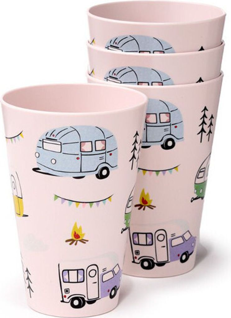 Puckator - Wildwood -Wohnwagen 4er Set Picknick Trinkbecher, 450ml