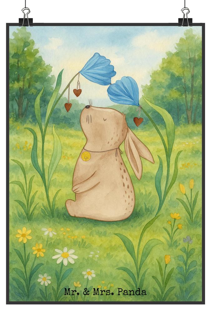 Mr. & Mrs. Panda Bild Hase Blume Design DIN A4 - Weiß - Geschenk, Schwangerschaft, Ostern, drucke, Kaninchen, Geburt, Träume, kunstdruck poster, ...