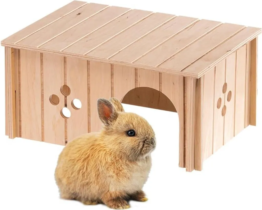 Maison pour lapin en bois avec toit plat - Abri aéré pour cage et parc